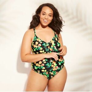 Xhilaration zone piece floral and citrus bathing suit like new Size XL